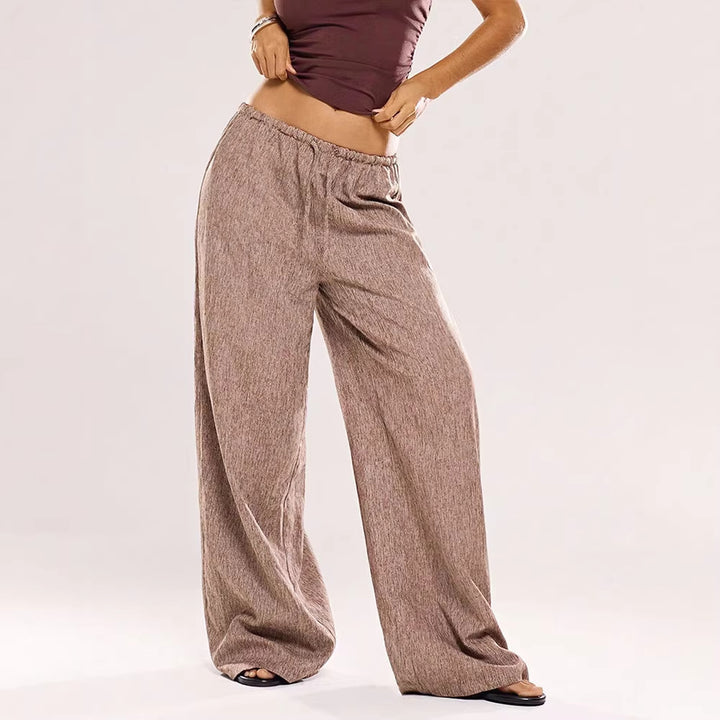Damen Weite Leinenhose mit elastischem Bund und dekorativen Kordeldetails Drune