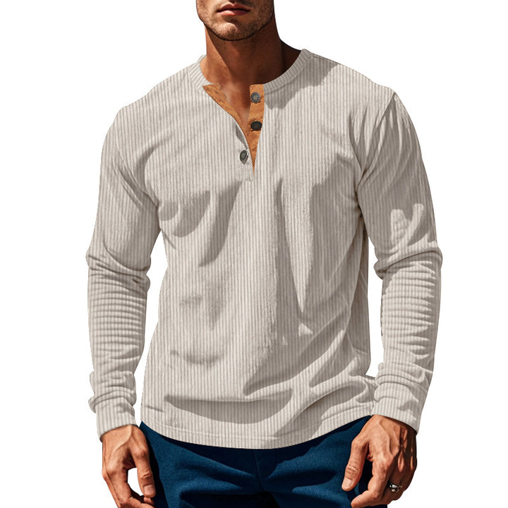 Herren nan geripptes Henley-Longsleeve mit Stehkragen, verdeckter Knopfleiste und relaxed Fit Drune