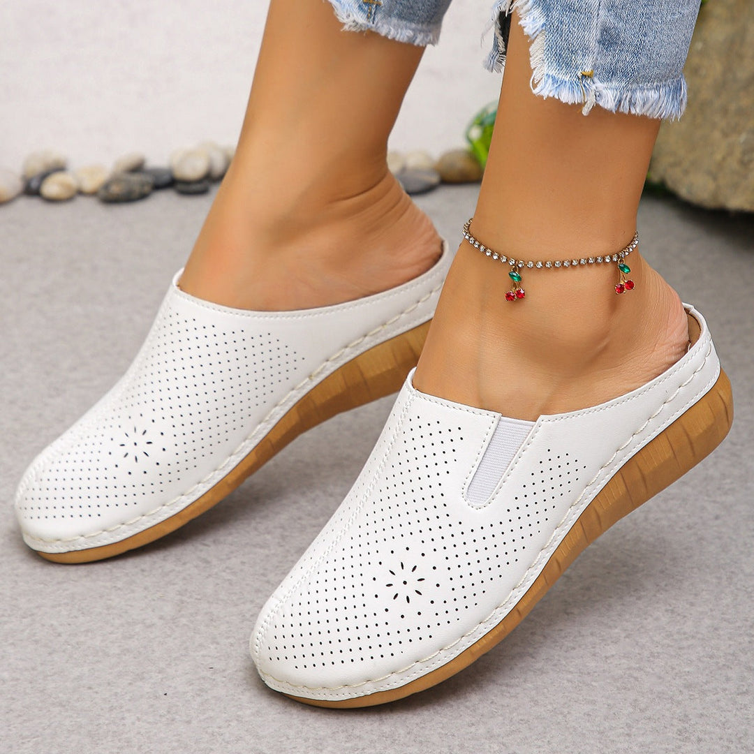Damen Komfortable Clogs mit atmungsaktivem Leder-Obermaterial und elegantem Holz-Detail Drune