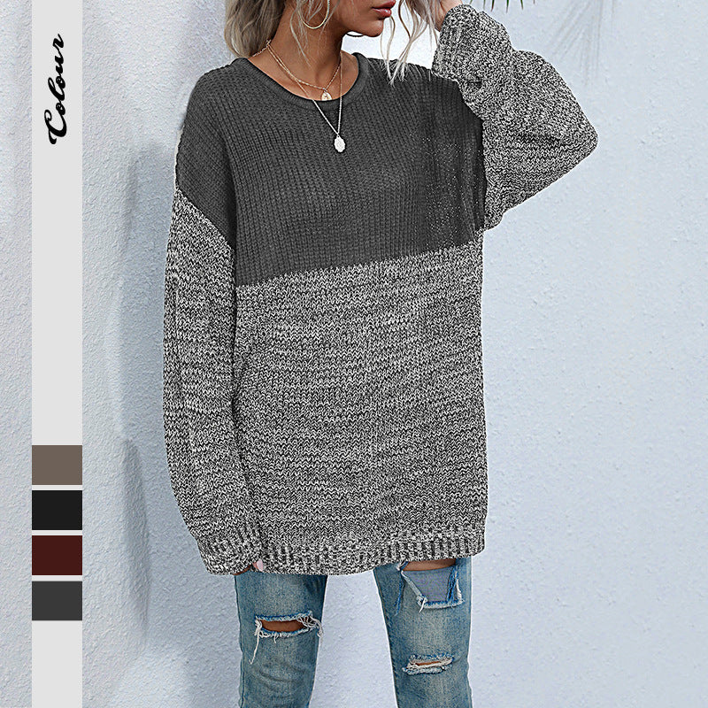 Damen lässiger Strickpullover mit modischem Farbkontrast und Oversized-Schnitt Drune
