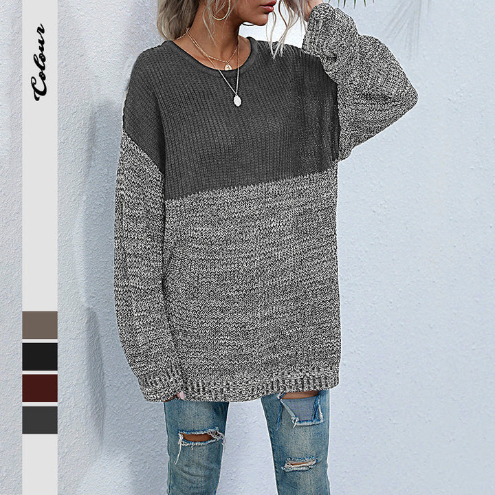 Damen lässiger Strickpullover mit modischem Farbkontrast und Oversized-Schnitt Drune