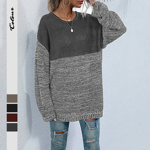 Damen lässiger Strickpullover mit modischem Farbkontrast und Oversized-Schnitt Drune
