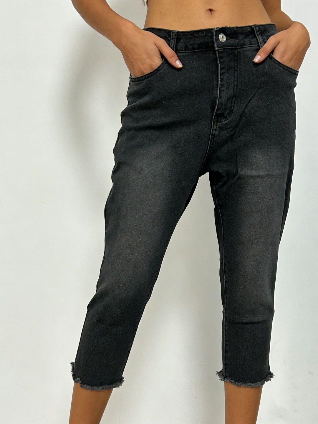 Damen nan schmale knöchellange Jeans mit rohem Fransenabschluss und mittelhoher Taille Drune