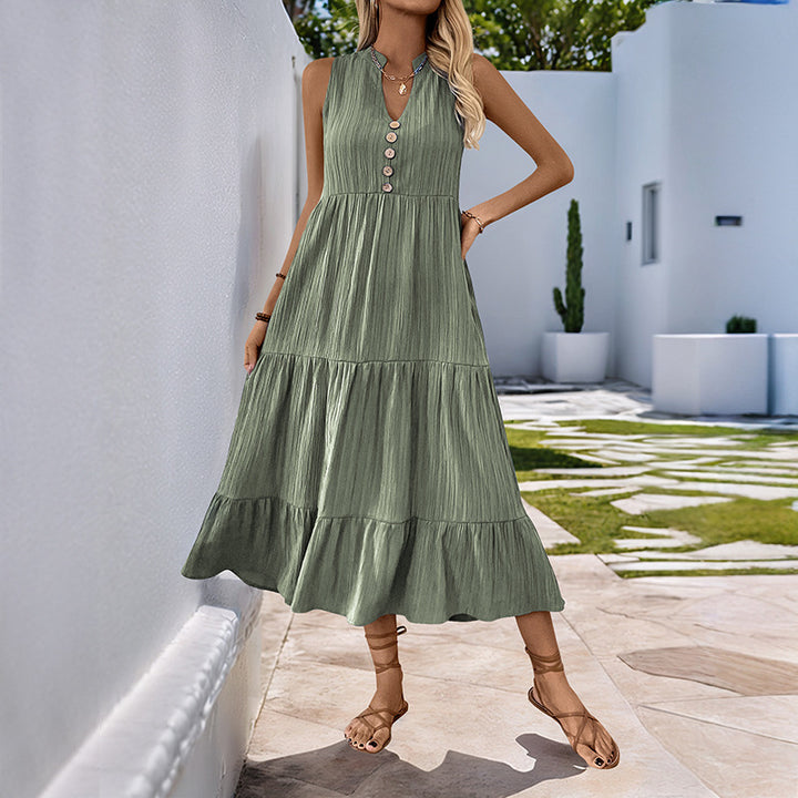 Damen elegantes Maxikleid mit Knopfleiste und lässigem Schnitt Drune