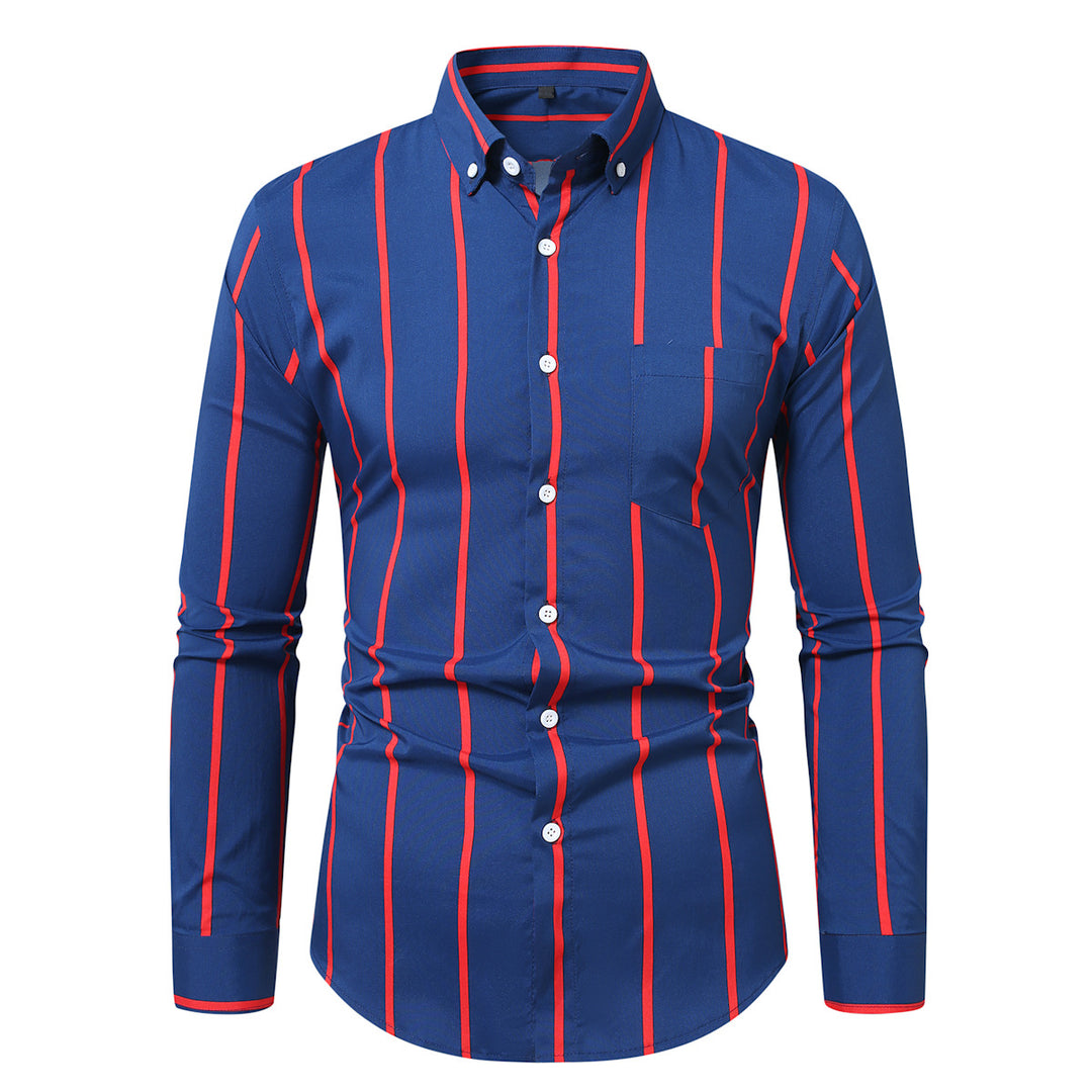 Herren nan tailliertes Langarmhemd mit vertikalem Streifenmuster und Button-Down-Kragen Drune