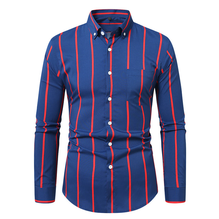 Herren nan tailliertes Langarmhemd mit vertikalem Streifenmuster und Button-Down-Kragen Drune