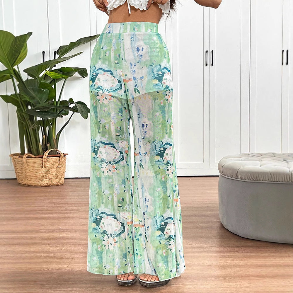 Damen weit geschnittene Transparente Blumenhose Drune