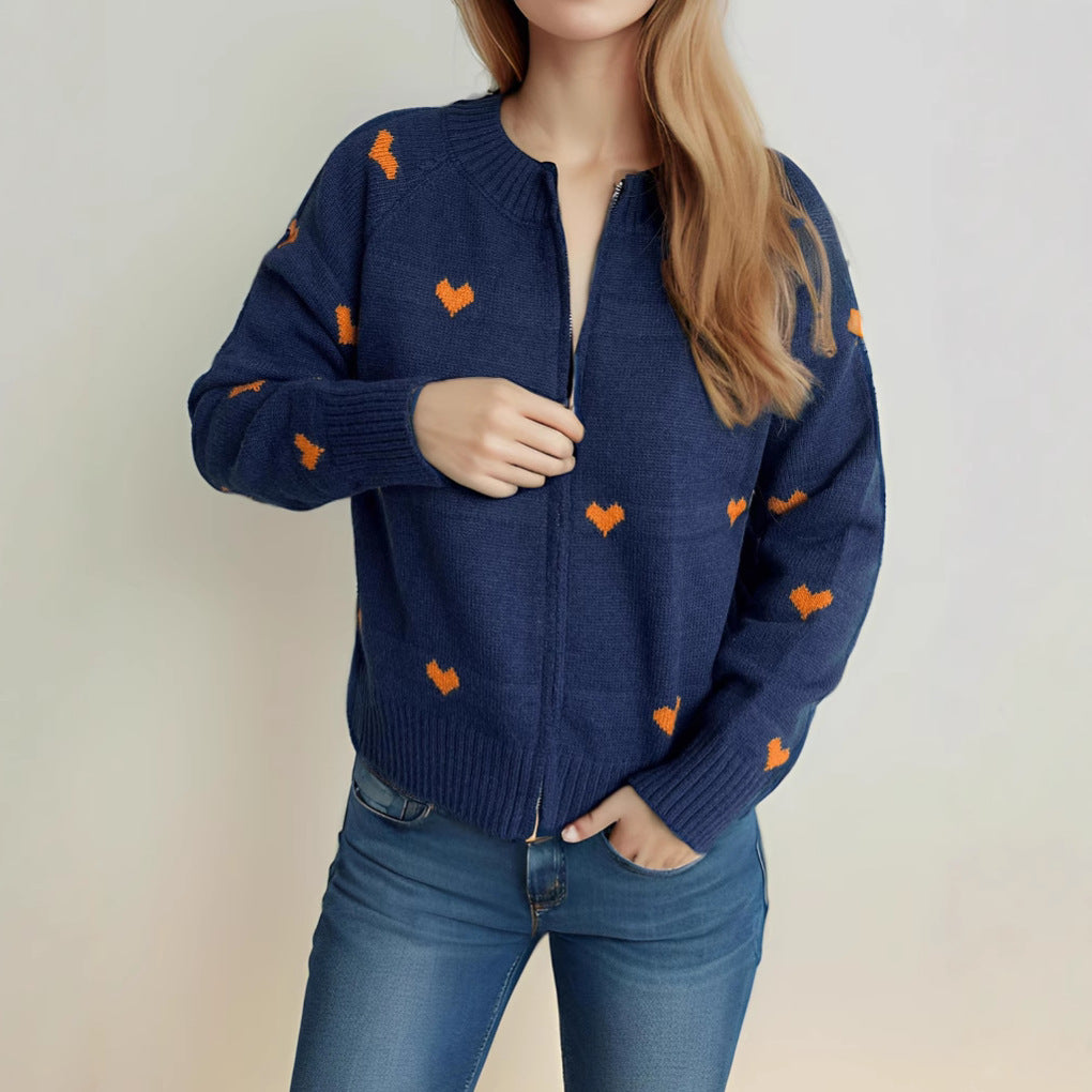Damen Strickjacke mit Herzmotiv und modernem Reißverschluss Drune