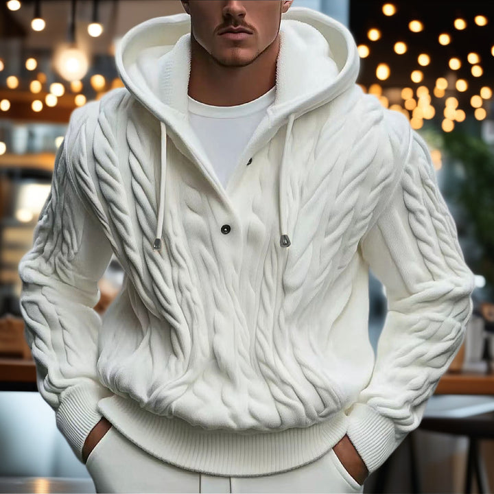 Herren Strickpullover mit Kapuze und strukturiertem Zopfmuster Drune