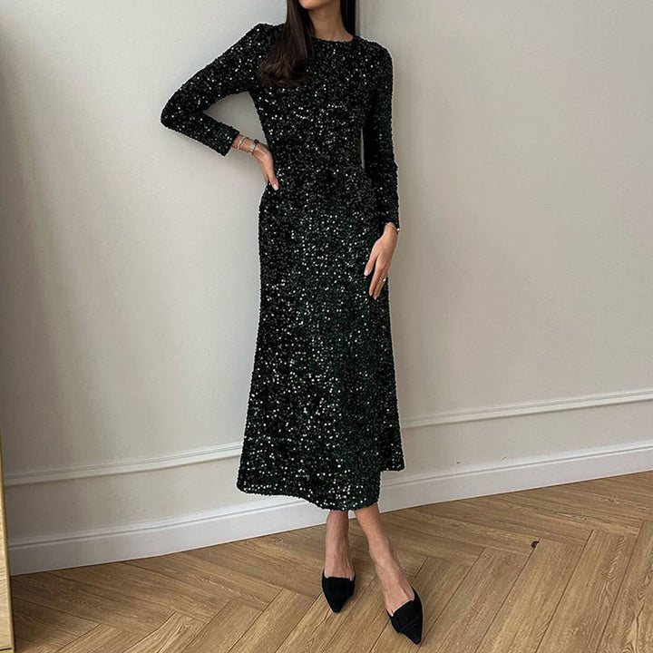 Damen Glitzerndes Abendkleid mit langen Ärmeln und schwingendem Saum Drune