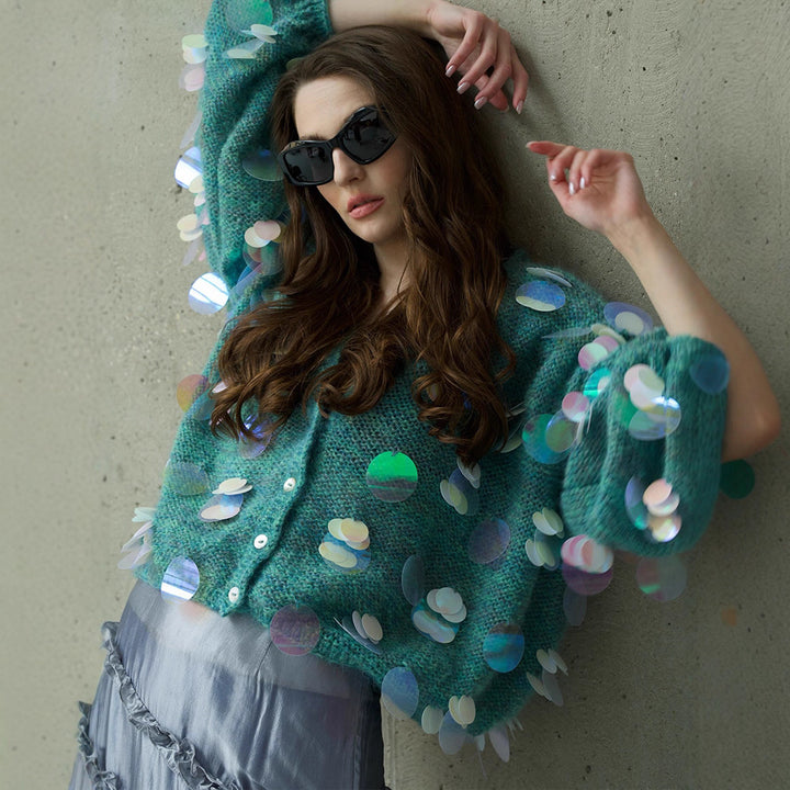 Damen Flauschiger Cardigan mit holografischen Akzenten Drune