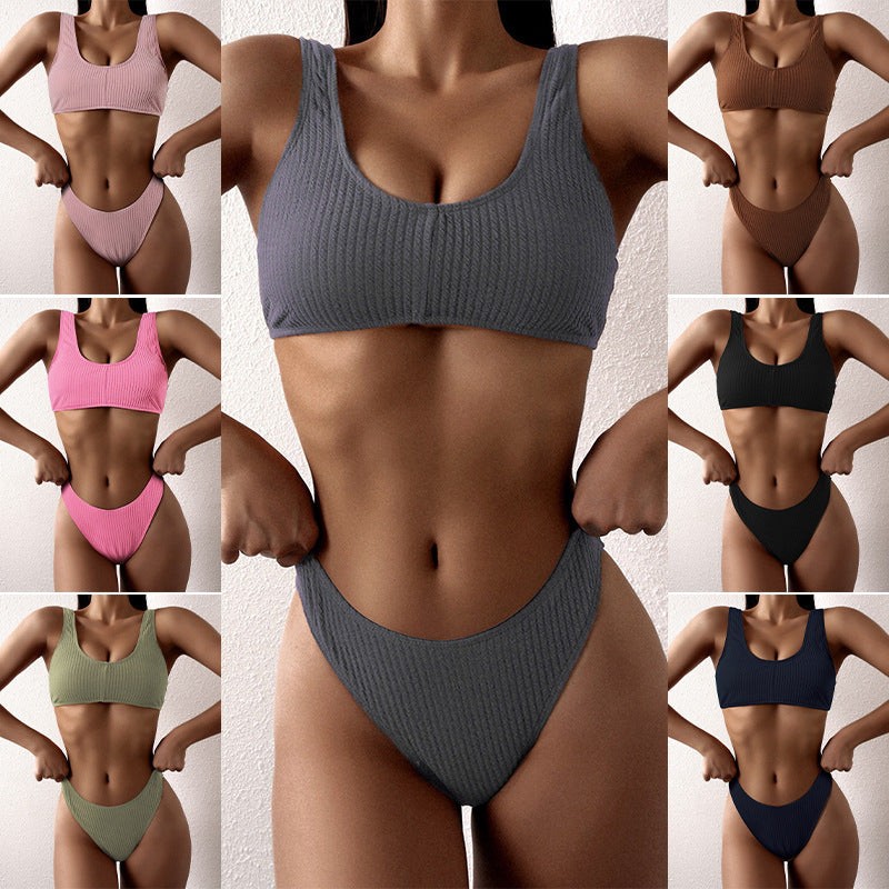 Damen Hochtailliertes Bikini-Set mit cropped Oberteil und rippierter Textur Drune