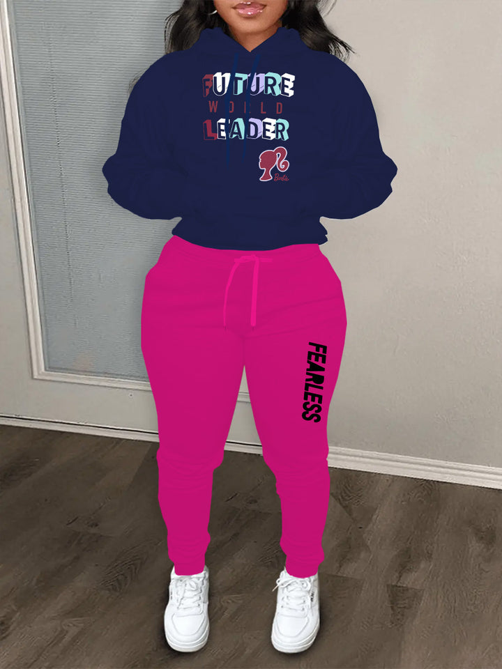 Damen Hoodie und Jogginghose Set mit auffälligem Schriftzug und buntem Design Drune