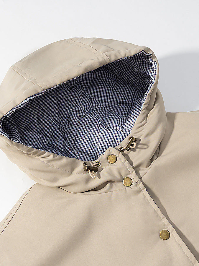 Damen stylische Übergangsjacke mit Kapuze und Druckknopfverschluss Drune