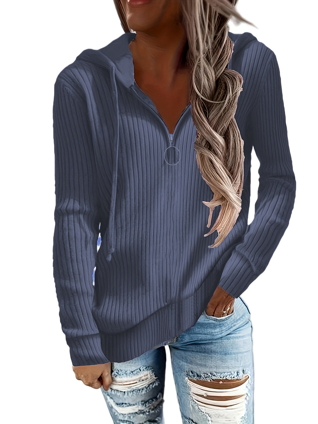 Damen Zip-Hoodie mit Rippstruktur und praktischen Details Drune