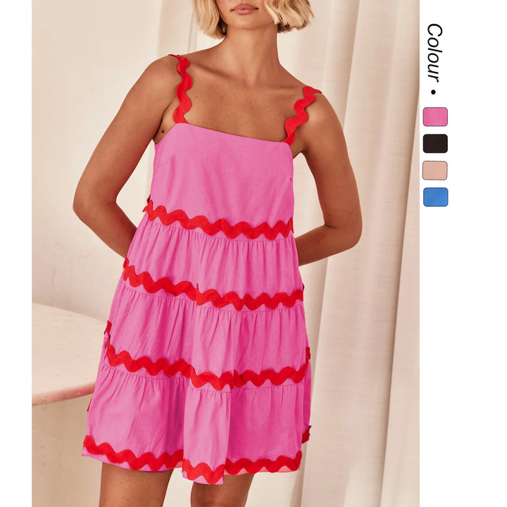Damen Sommerliches Leinenkleid mit wellenförmigen Akzenten und luftigem Schnitt Drune