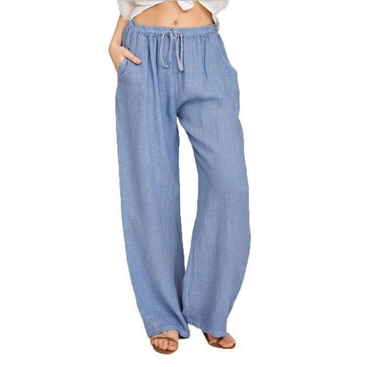 Damen Bequeme und luftige Leinenhose mit elastischem Bund und Seitentaschen Drune