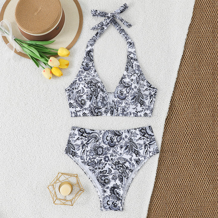 Damen Bikini-Set mit hoch geschnittenem Hosenrock und floralem Muster Drune