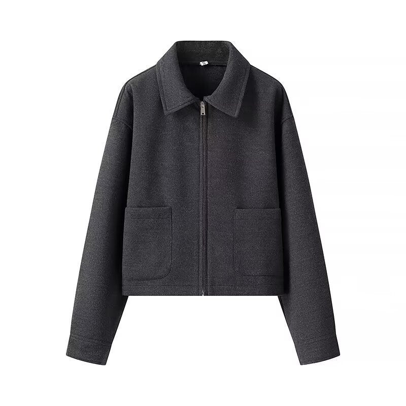 Damen lässige cropped Jacke mit praktischen Taschen und modernem Reißverschluss Drune