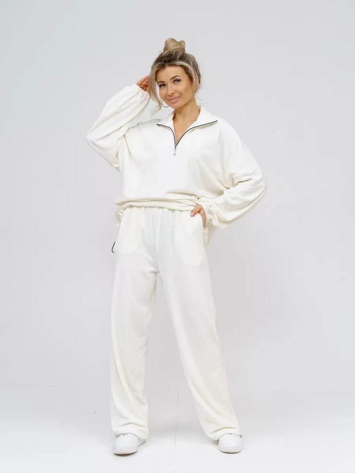 Damen Fleece-Loungewear-Anzug mit Reißverschluss und elastischem Bündchen Drune