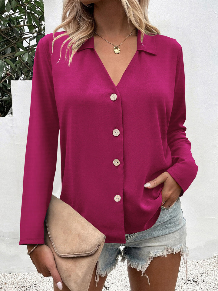 Damen Modische Bluse mit V-Ausschnitt und Knopfdetails Drune