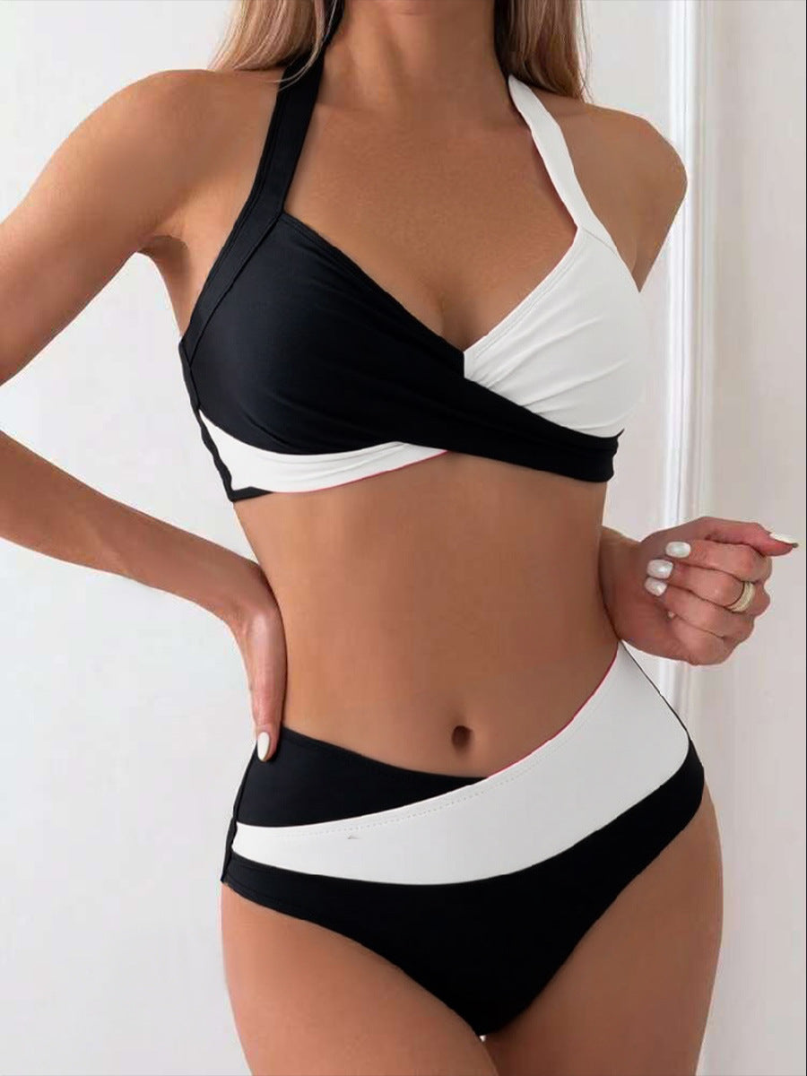 Damen Modischer Bikini mit asymmetrischem Schnitt und Kontrastdetails Drune