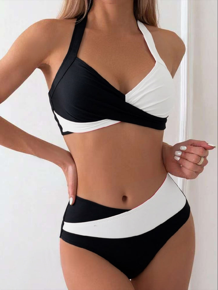 Damen Modischer Bikini mit asymmetrischem Schnitt und Kontrastdetails Drune