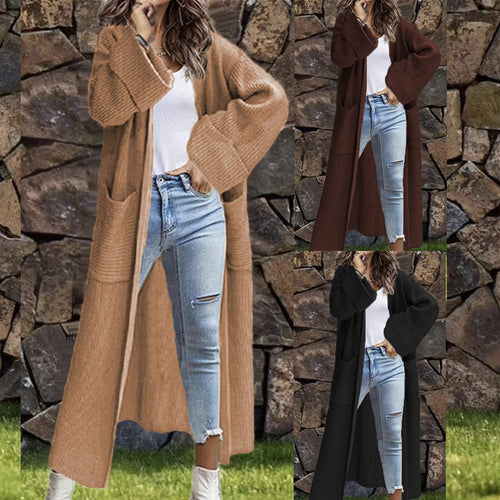 Damen langer Strickmantel mit tiefen Taschen und elegantem Design Drune