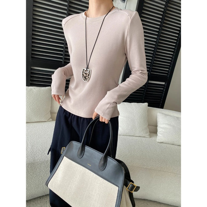 Damen Langarmshirt mit stilvollem Rundhalsausschnitt und modischen Daumenlöchern Drune