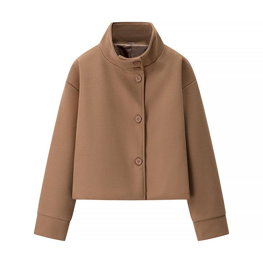 Damen elegante Kurzjacke mit Stehkragen und modischen Knopfdetails Drune