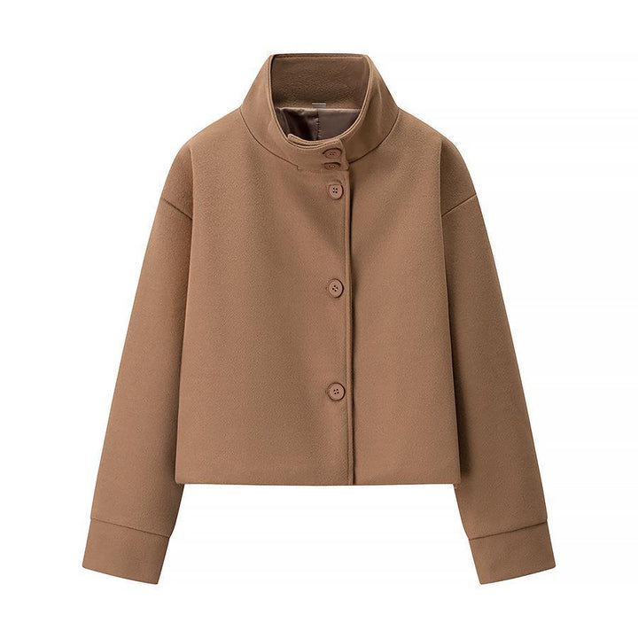 Damen elegante Kurzjacke mit Stehkragen und modischen Knopfdetails Drune