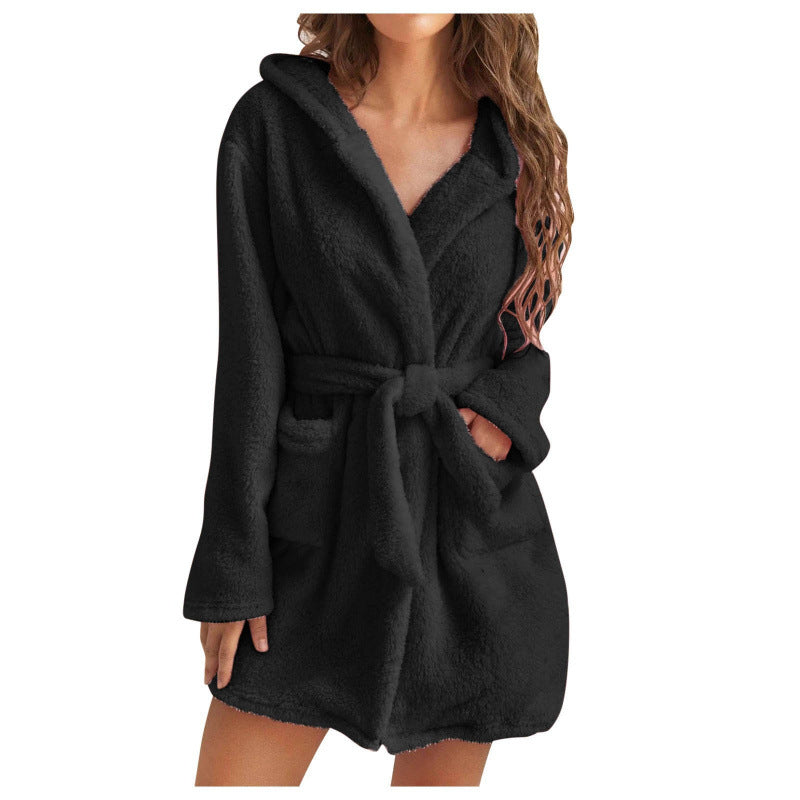 Damen Fleece-Roben mit praktischen Taschen und gemütlichem Kapuzen-Design Drune