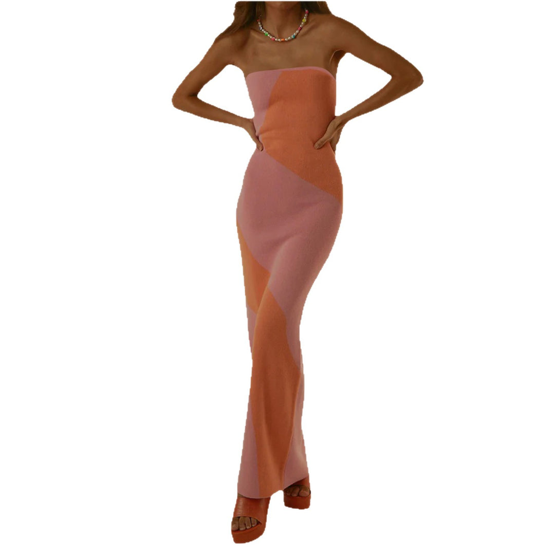 Damen figurbetontes Maxikleid mit asymmetrischem geometrischen Muster Drune