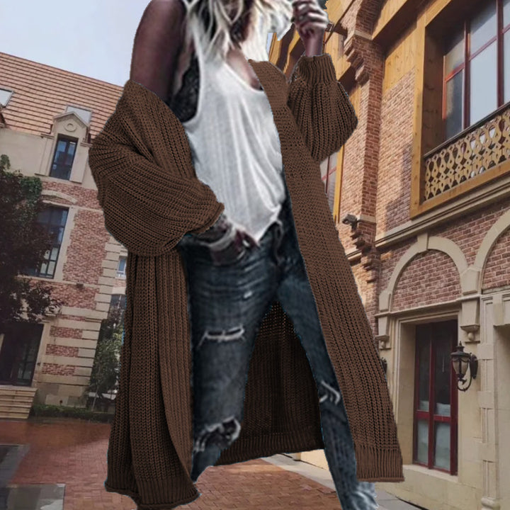 Damen Grobstrick Cardigan mit voluminösen Ärmeln und großen Taschen Drune
