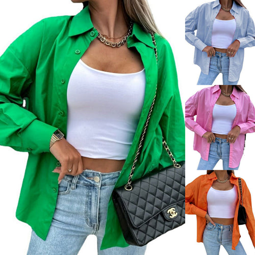 Damen Oversized Hemdbluse aus leichtem Baumwollmix mit knopflosem Design Drune