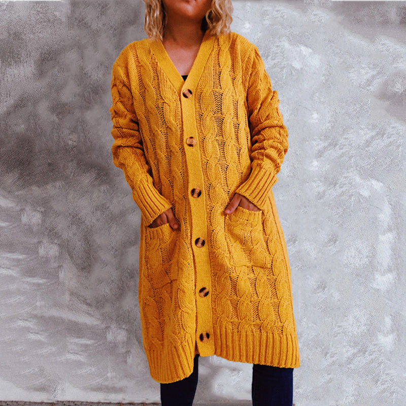 Damen Grobstrick-Cardigan mit Taschen und Knopfdetails Drune