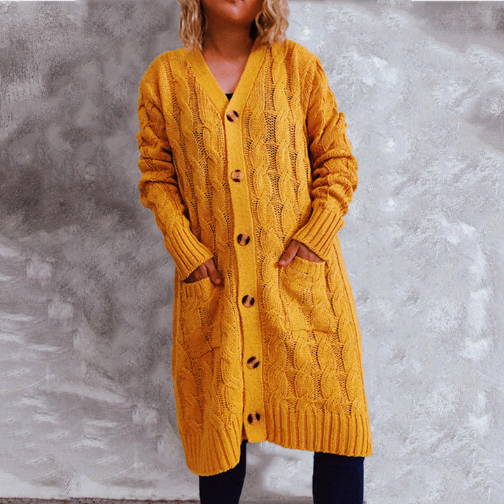 Damen Grobstrick-Cardigan mit Taschen und Knopfdetails Drune