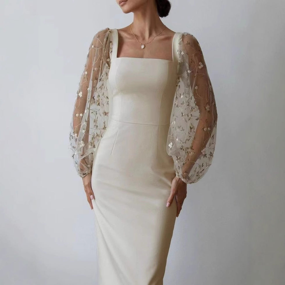 Damen Kleid mit romantischen transparenten Puffärmeln Drune