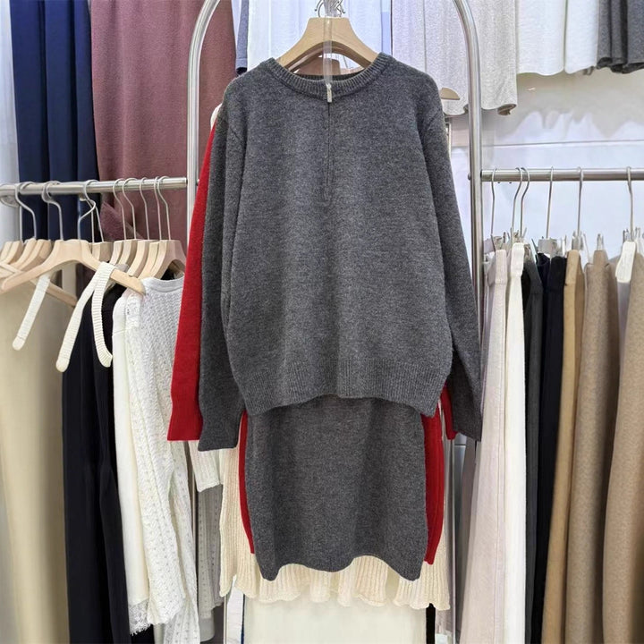 Damen modisches Strickpullover-Kleid mit hohem Kragen und Reißverschluss Drune