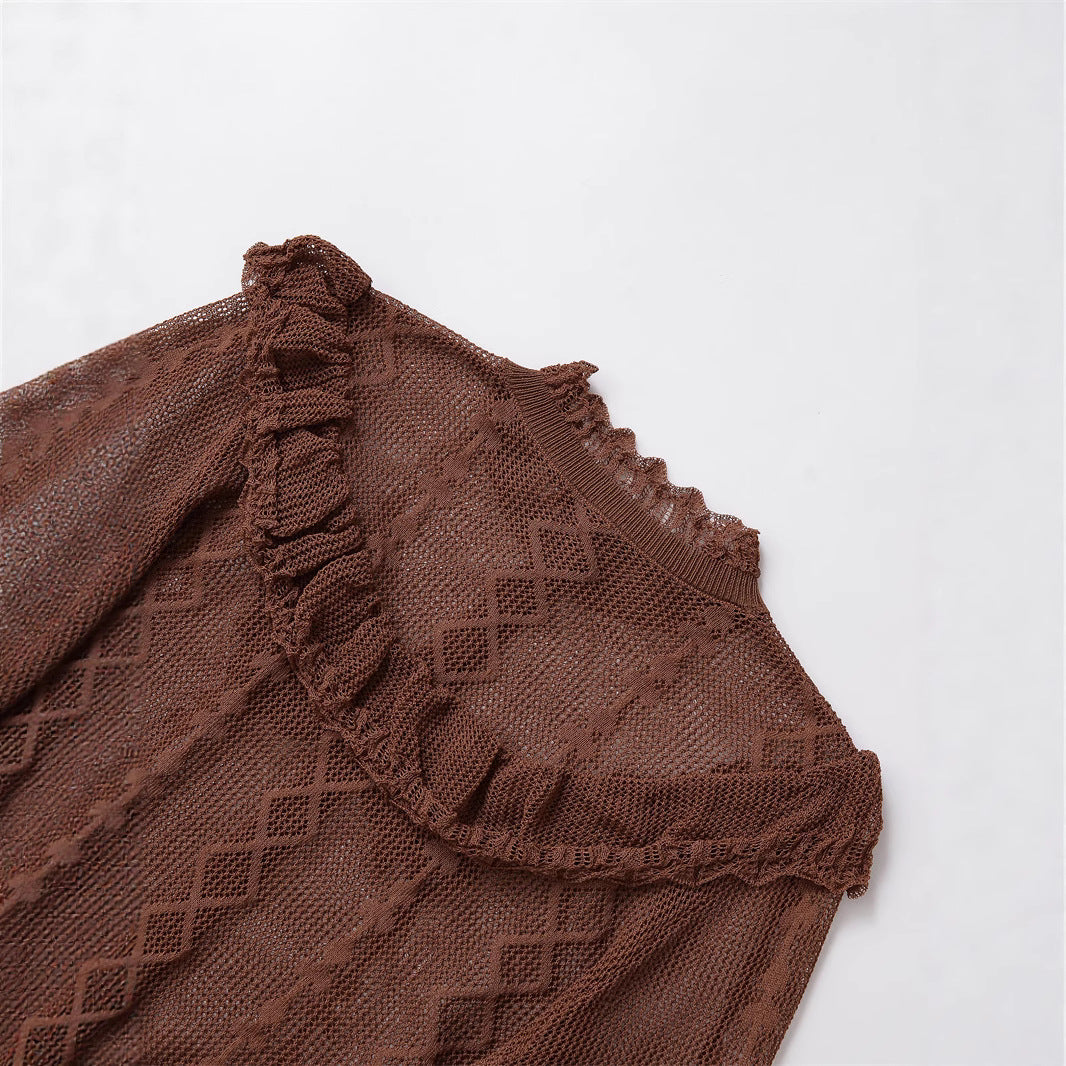 Damen Süßes Strickoberteil mit Rüschendetails und Knopfleiste Drune