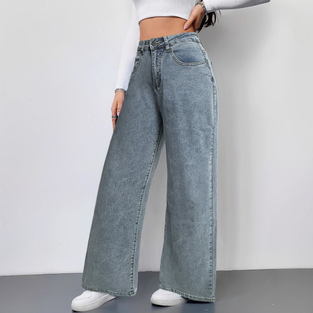 Damen Weit geschnittene Jeans im Vintage-Stil mit hohem Bund und lässigem Look Drune