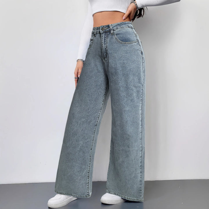 Damen Weit geschnittene Jeans im Vintage-Stil mit hohem Bund und lässigem Look Drune