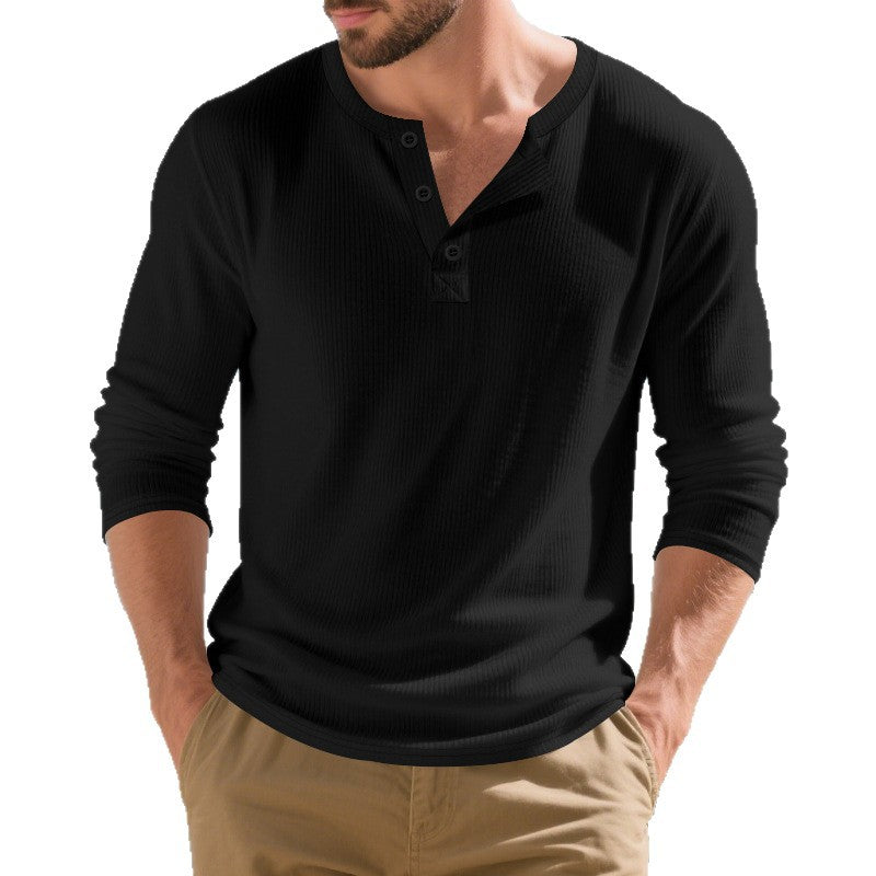 Herren nan strukturiertes Henley-Langarmshirt aus Waffelstrick mit Knopfleiste Drune