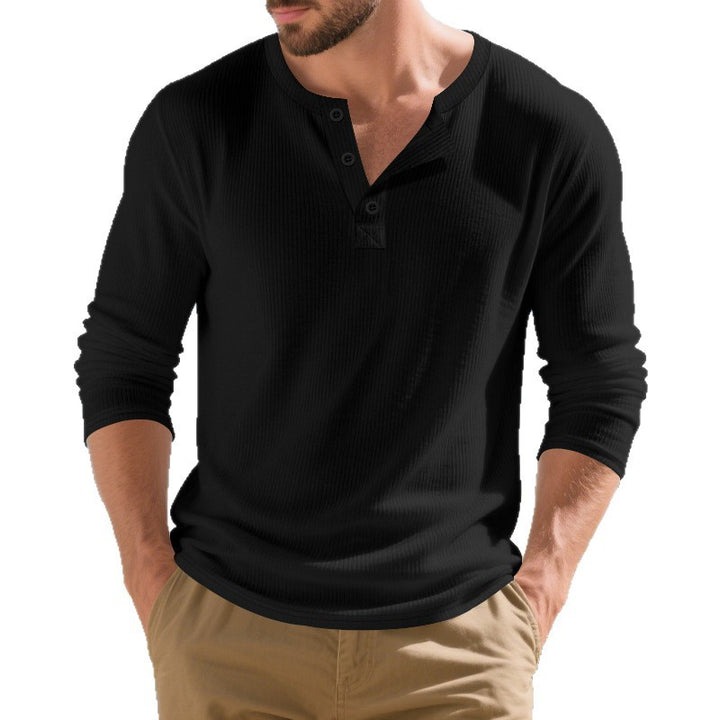 Herren nan strukturiertes Henley-Langarmshirt aus Waffelstrick mit Knopfleiste Drune