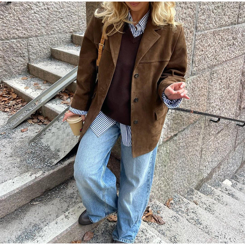 Damen lässige Wildlederjacke mit oversized Schnitt Drune