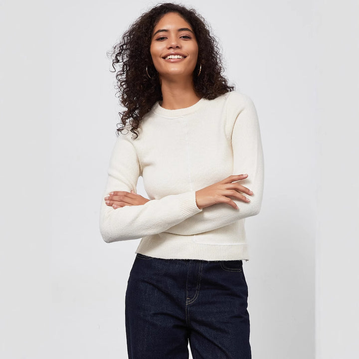 Damen Strickpullover mit schickem Rundhals und modernen Nahtdetails Drune