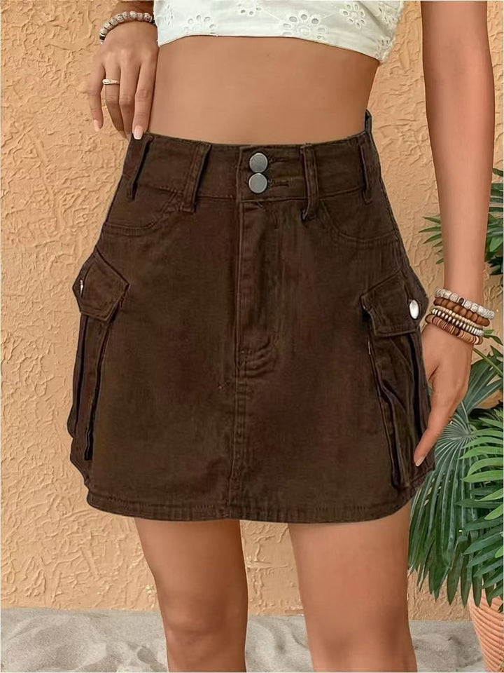 Damen Denim-Minirock mit aufgesetzten Taschen und modernen Details Drune