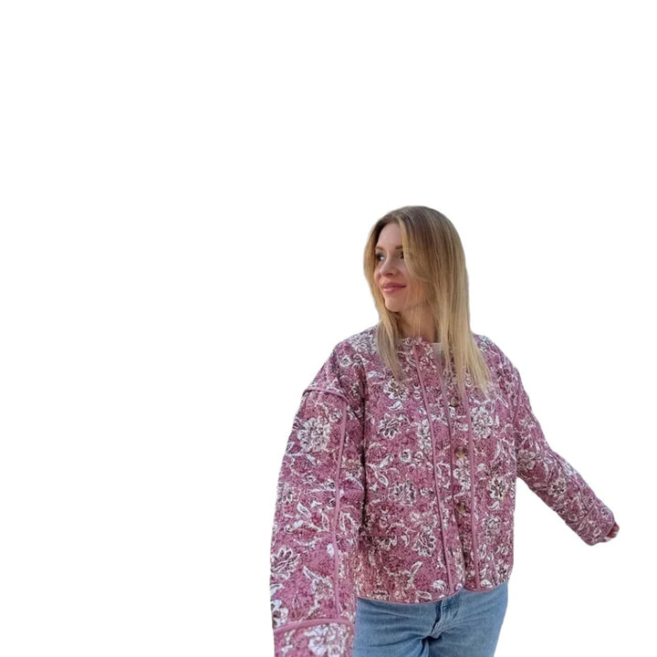 Damen modische Oversized-Jacke mit floralem Muster Drune