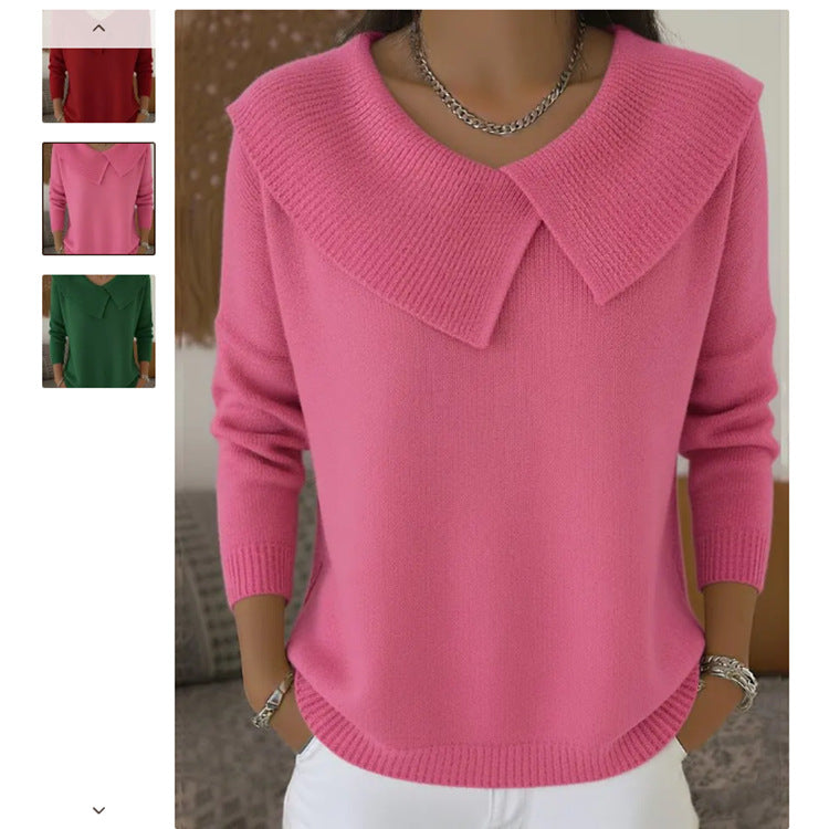Damen nan grobgestrickter Pullover mit übergroßem Matrosenkragen und gerippten Abschlüssen Drune