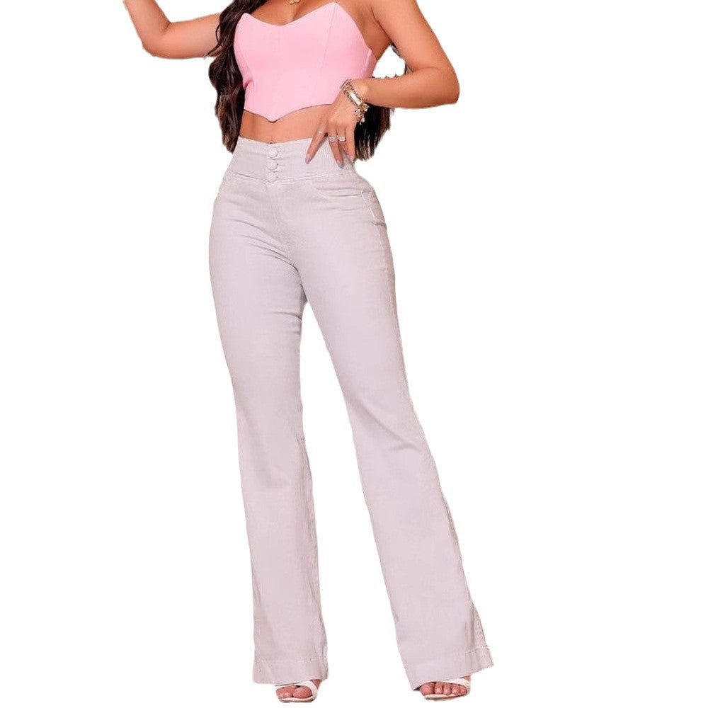 Damen elegante Bootcut-Jeans mit hoher Taille und figurformendem Schnitt Drune